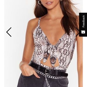 Nasty Gal Snake Skin Tie Body Suit